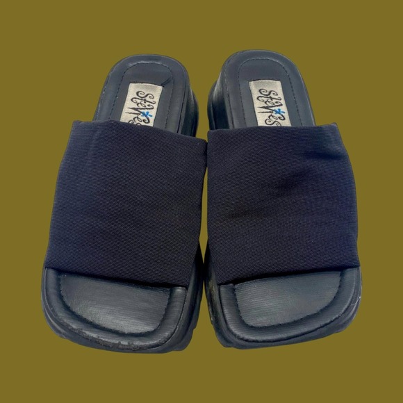 Steve Madden Other - Vintage 90s Stevies Platform Sandals, Y2K Black Stretch Slides, Youth Size 1-1.5